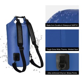 Piscifun Dry Bag, Waterproof Floating Backpack 10L with Waterproof Phone Case for Boating, Kayaking, Fishing, Sapphire Blue 10L