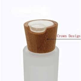 1PC 100ml/3.4oz Upscale Empty Refillable Frosted Glass Bottles Portable Cosmetic Jar Container Pot Vial Holder with Eco-friendly Bamboo Press Disk Top Cap for Lotion Essential Oil Essence Toner