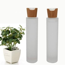 1PC 100ml/3.4oz Upscale Empty Refillable Frosted Glass Bottles Portable Cosmetic Jar Container Pot Vial Holder with Eco-friendly Bamboo Press Disk Top Cap for Lotion Essential Oil Essence Toner