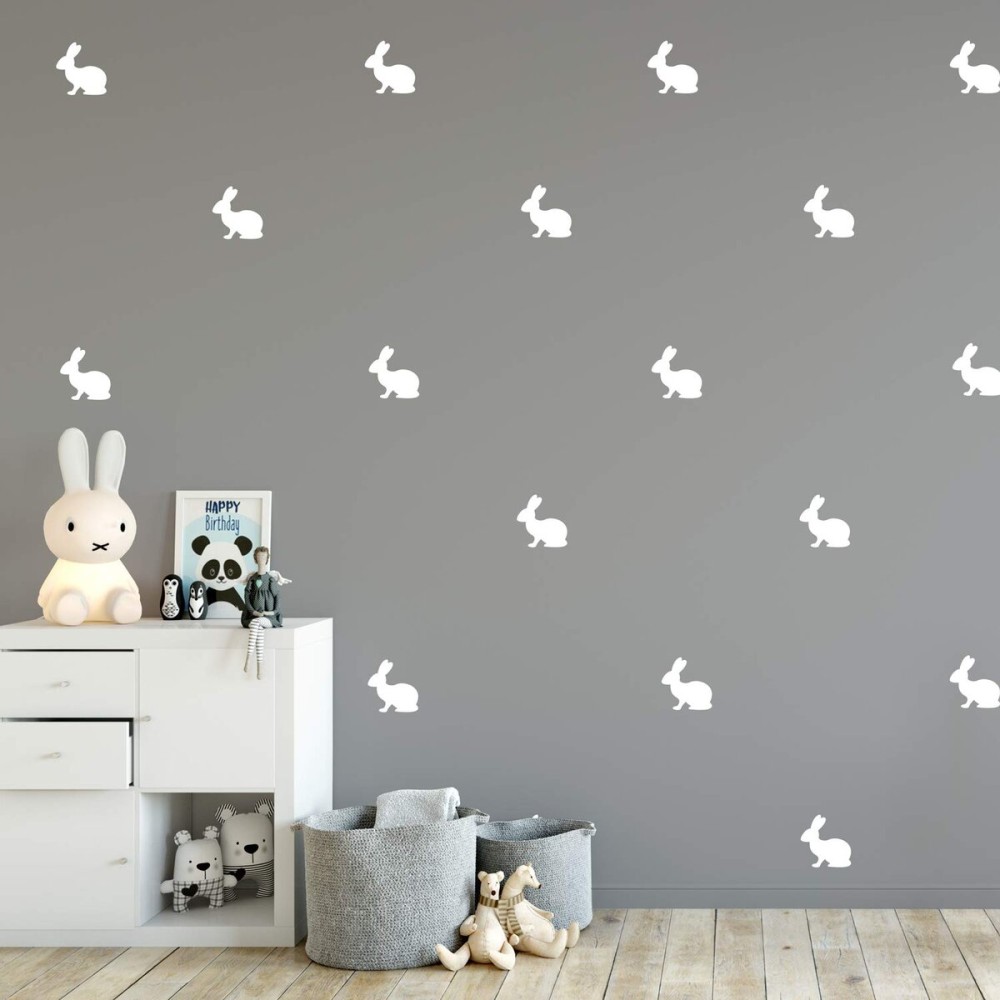 Set of 12 Vinyl Wall Art Decals - Bunnies - 4 x 4 - Fun Rabbits Home Bedroom Living Room Apartment Nursery Playroom - Cute Little Kids Toddler Teens Indoor Outdoor Decor (4 x 4, White)