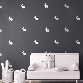 Set of 12 Vinyl Wall Art Decals - Bunnies - 4 x 4 - Fun Rabbits Home Bedroom Living Room Apartment Nursery Playroom - Cute Little Kids Toddler Teens Indoor Outdoor Decor (4 x 4, White)