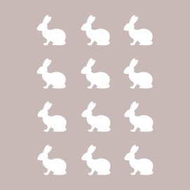 Set of 12 Vinyl Wall Art Decals - Bunnies - 4 x 4 - Fun Rabbits Home Bedroom Living Room Apartment Nursery Playroom - Cute Little Kids Toddler Teens Indoor Outdoor Decor (4 x 4, White)