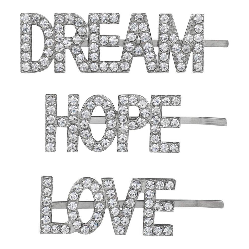 Lux Accessories Silvertone DREAM HOPE LOVE Crystal Rhinestones Fashion Clips
