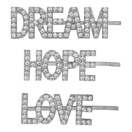 Lux Accessories Silvertone DREAM HOPE LOVE Crystal Rhinestones Fashion Clips