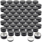 Foraineam 60 Pack 1 oz. Aluminum Round Lip Balm Tin Container Bottle with Screw Lid - Black Empty Tins for Salve, Powder, Spice, or Candies