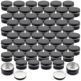 Foraineam 60 Pack 1 oz. Aluminum Round Lip Balm Tin Container Bottle with Screw Lid - Black Empty Tins for Salve, Powder, Spice, or Candies
