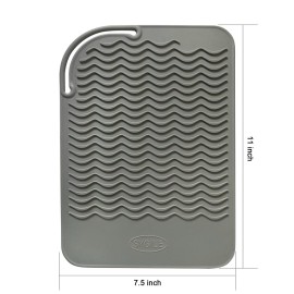 Sygile 11 X 7.5 Large Size Heat Resistant Silicone Travel Mat for Hair Straighteners, Curling Irons, Flat Irons, Other Hair Styling Tools, Portable Silicone Pad Cover for Travel Vanity Salon - Gray