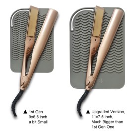 Sygile 11 X 7.5 Large Size Heat Resistant Silicone Travel Mat for Hair Straighteners, Curling Irons, Flat Irons, Other Hair Styling Tools, Portable Silicone Pad Cover for Travel Vanity Salon - Gray