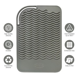 Sygile 11 X 7.5 Large Size Heat Resistant Silicone Travel Mat for Hair Straighteners, Curling Irons, Flat Irons, Other Hair Styling Tools, Portable Silicone Pad Cover for Travel Vanity Salon - Gray