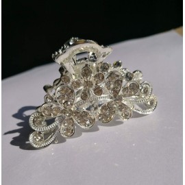 Numblartd Vintage Silver Chic Alloy Fancy Hair Claw Jaw Clips Pins with White Rhinestone - Fashion Retro Hair Catch Hair Updo Grip Hair Accessories for Women