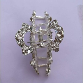 Numblartd Vintage Silver Chic Alloy Fancy Hair Claw Jaw Clips Pins with White Rhinestone - Fashion Retro Hair Catch Hair Updo Grip Hair Accessories for Women