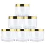 Beauticom 4 oz. (120g/120ML, Quantity: 6 Pieces) Thick Wall Round Leak Proof Clear Acrylic Jars w/Lids for Beauty, GOLD, 6 Pieces (6 Jars + Lids Together),