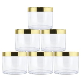 Beauticom 4 oz. (120g/120ML, Quantity: 6 Pieces) Thick Wall Round Leak Proof Clear Acrylic Jars w/Lids for Beauty, GOLD, 6 Pieces (6 Jars + Lids Together),