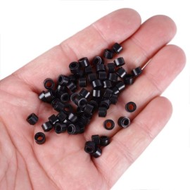 500 Pcs 5.0 mm Silicone Lined Micro Links Rings Hair Extensions Beads Silicone Lined Beads for Human Hair Extensions and Feather Extensions (Black)