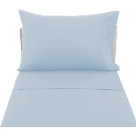 PLAIN PRINTED LINEN 3-Piece Toddler Sheet Set, 100% Cotton Fitted Sheet, Flat Sheet and Envelope Pillowcase, Toddler Bed Set,Crib Sheets Set,Mini Crib Sheets (Light Blue Solid)