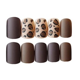 Press On Nails Matte Leopard Fake Nails with Glue Square False Nails Full Cover French Fake Fingernails Art Tips for Women Girls Stick On 24 Sheet