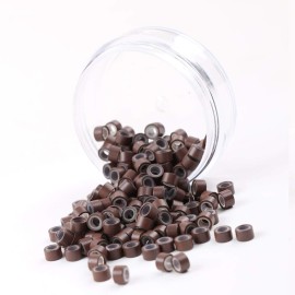 200Pcs Beads Silicone Aluminium Micro Nano Rings 5.0x3.0x3.0 mm Lined For I Tip/Nano Hair Extensions Tool Beads (Brown Color)