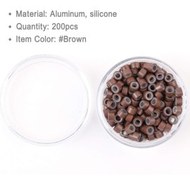 200Pcs Beads Silicone Aluminium Micro Nano Rings 5.0x3.0x3.0 mm Lined For I Tip/Nano Hair Extensions Tool Beads (Brown Color)