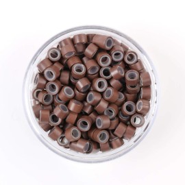200Pcs Beads Silicone Aluminium Micro Nano Rings 5.0x3.0x3.0 mm Lined For I Tip/Nano Hair Extensions Tool Beads (Brown Color)