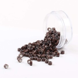 200Pcs Beads Silicone Aluminium Micro Nano Rings 5.0x3.0x3.0 mm Lined For I Tip/Nano Hair Extensions Tool Beads (Brown Color)