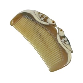 HONGLAYS Ox Horn Comb Anti-Static Pocket Horn Comb Love Bird Engraving Buffalo Horn Comb -Without handle Multicolor