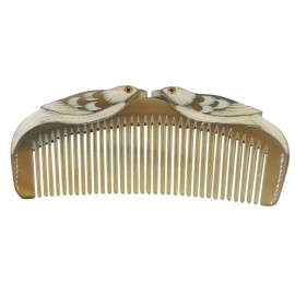 HONGLAYS Ox Horn Comb Anti-Static Pocket Horn Comb Love Bird Engraving Buffalo Horn Comb -Without handle Multicolor