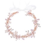 Ammei Headpiece Bridal Headpiece Rose Gold Wedding Headband Flower Leaves Design Hair Vine With Pearls And Rhinestones