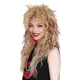 ColorGround Long Curly 80s Women Blonde with Reddish Brown Rocker Wig
