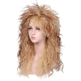 ColorGround Long Curly 80s Women Blonde with Reddish Brown Rocker Wig