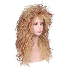 ColorGround Long Curly 80s Women Blonde with Reddish Brown Rocker Wig
