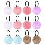 12Pcs Pom Ball Hair Ties, Fluffy Poms Ponytail Holders Velvet Elastic Hair Accessories for Women Girl