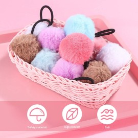 12Pcs Pom Ball Hair Ties, Fluffy Poms Ponytail Holders Velvet Elastic Hair Accessories for Women Girl