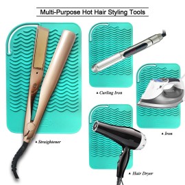 Sygile 11 X 7.5 Large Size Heat Resistant Silicone Travel Mat, Anti-Heat Pad for Hair Straighteners, Hair Rollers, Curling Irons, Flat Irons and Other Hair Styling Tools - Mint Green (Turquoise)