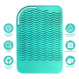 Sygile 11 X 7.5 Large Size Heat Resistant Silicone Travel Mat, Anti-Heat Pad for Hair Straighteners, Hair Rollers, Curling Irons, Flat Irons and Other Hair Styling Tools - Mint Green (Turquoise)