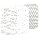 Bassinet Sheets for Baby Girl & Boy - 3-Pack Soft Fitted Bassinet Sheets, Organic Cotton, Breathable & Cozy, Fits 32x16x4 Inch Rectangle, Oval & Hourglass Mattresses (Grey/White)