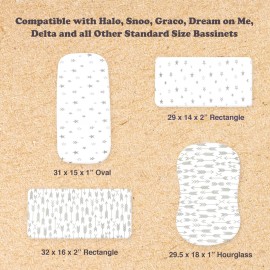 Bassinet Sheets for Baby Girl & Boy - 3-Pack Soft Fitted Bassinet Sheets, Organic Cotton, Breathable & Cozy, Fits 32x16x4 Inch Rectangle, Oval & Hourglass Mattresses (Grey/White)