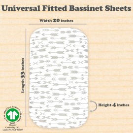Bassinet Sheets for Baby Girl & Boy - 3-Pack Soft Fitted Bassinet Sheets, Organic Cotton, Breathable & Cozy, Fits 32x16x4 Inch Rectangle, Oval & Hourglass Mattresses (Grey/White)