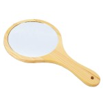 mollensiuer Wooden Handle Portable Round Cosmetic Mirror Handmade Hand Held Mirrors Beauty Vanity Mirrors with Hanging Hole for Home and Travel Makeup Use