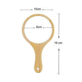 mollensiuer Wooden Handle Portable Round Cosmetic Mirror Handmade Hand Held Mirrors Beauty Vanity Mirrors with Hanging Hole for Home and Travel Makeup Use