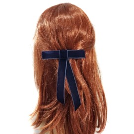 EmilyRose Couture Large Velvet Hair Bow Collection (Barrette, Navy Blue)