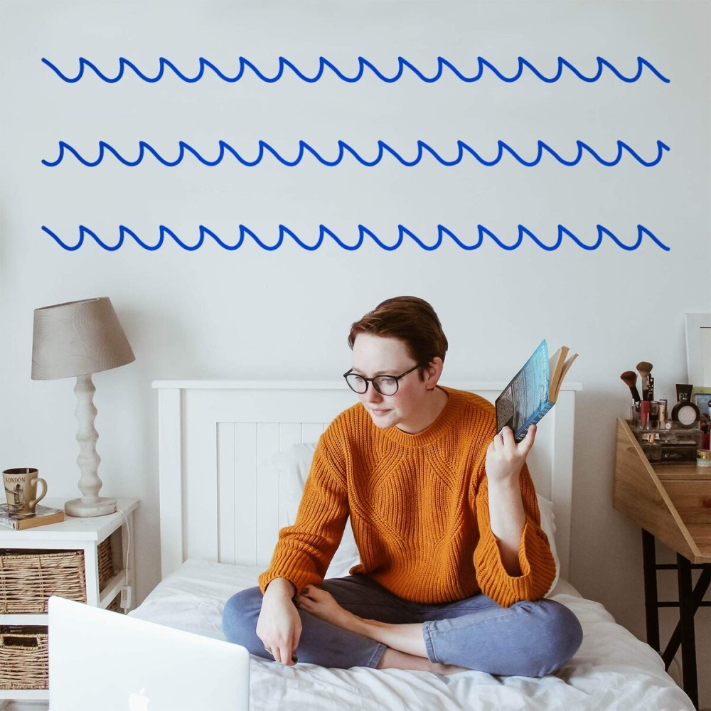 Set of 3 Vinyl Wall Art Decals - Waves - 2 x 45 Each - Modern Cool Ocean Theme Home Bedroom Living Room Apartment Nursery Playroom - Little Kids Toddler Teens Urban Decor (Blue)