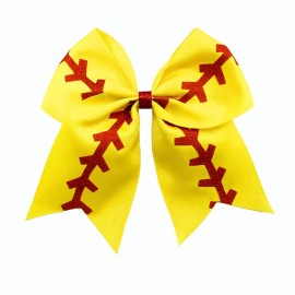 Girls Cheerleader Jumbo Bow Ponytail Holder Hairbow Girl Teen Hair Accessories JB81 (A-White Yellow)