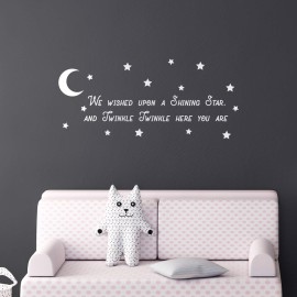 Vinyl Wall Art Decal - We Wished Upon A Shining Star And Twinkle Twinkle Here You Are - 11 x 25 - Cute Home Apartment Nursery Playroom Kids Boy Girl Bedroom - Moon And Stars Rhyme (11 x 25, White)