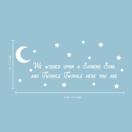 Vinyl Wall Art Decal - We Wished Upon A Shining Star And Twinkle Twinkle Here You Are - 11 x 25 - Cute Home Apartment Nursery Playroom Kids Boy Girl Bedroom - Moon And Stars Rhyme (11 x 25, White)