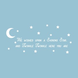Vinyl Wall Art Decal - We Wished Upon A Shining Star And Twinkle Twinkle Here You Are - 11 x 25 - Cute Home Apartment Nursery Playroom Kids Boy Girl Bedroom - Moon And Stars Rhyme (11 x 25, White)