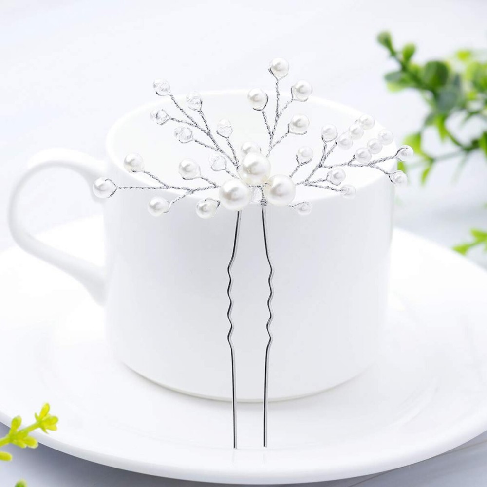 Artio Pearl Bride Wedding Hair Pins Silver Hair Piece Bridal Hair Accessories for Women 2PCS (Silver) Artio Pearl Bride Wedding Hair Pins Silver Hair Piece Bridal Hair Accessories for Women 2PCS (Silver)