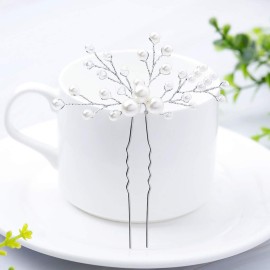 Artio Pearl Bride Wedding Hair Pins Silver Hair Piece Bridal Hair Accessories for Women 2PCS (Silver) Artio Pearl Bride Wedding Hair Pins Silver Hair Piece Bridal Hair Accessories for Women 2PCS (Silver)