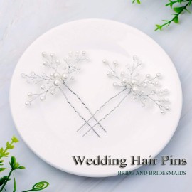 Artio Pearl Bride Wedding Hair Pins Silver Hair Piece Bridal Hair Accessories for Women 2PCS (Silver) Artio Pearl Bride Wedding Hair Pins Silver Hair Piece Bridal Hair Accessories for Women 2PCS (Silver)