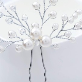 Artio Pearl Bride Wedding Hair Pins Silver Hair Piece Bridal Hair Accessories for Women 2PCS (Silver) Artio Pearl Bride Wedding Hair Pins Silver Hair Piece Bridal Hair Accessories for Women 2PCS (Silver)