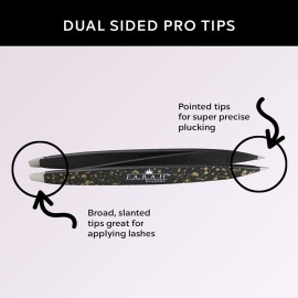 F.A.R.A.H. Z-Tweeze Professional Stainless Steel Dual Ended Precision Tweezers Galaxy Gold Style with Slanted and Pointed Tips